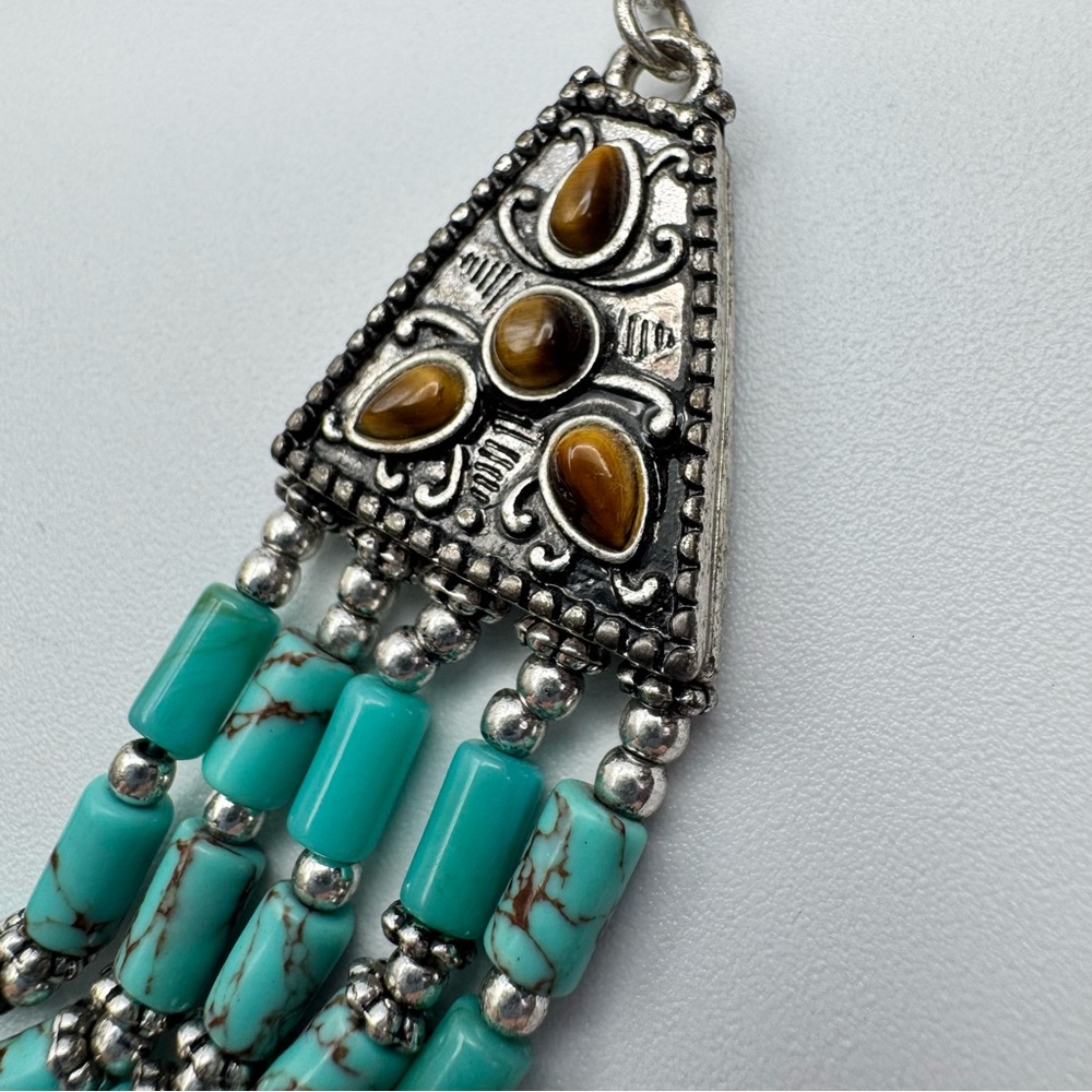 Vintage Turquoise Silver Adjustable Necklace Gemstone Embossed - Picture 9 of 12